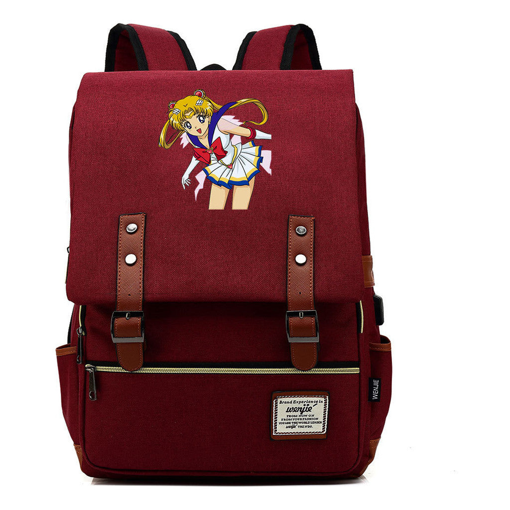 Anime Beauty Girl Warrior Youth Student School Bag Usb Men's And Women's Leisure Backpack