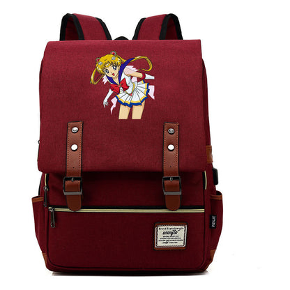 Anime Beauty Girl Warrior Youth Student School Bag Usb Men's And Women's Leisure Backpack