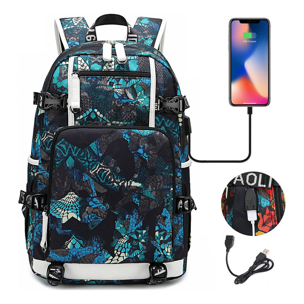 Printed Usb Youth Student School Bag Leisure Large Capacity Travel Backpack
