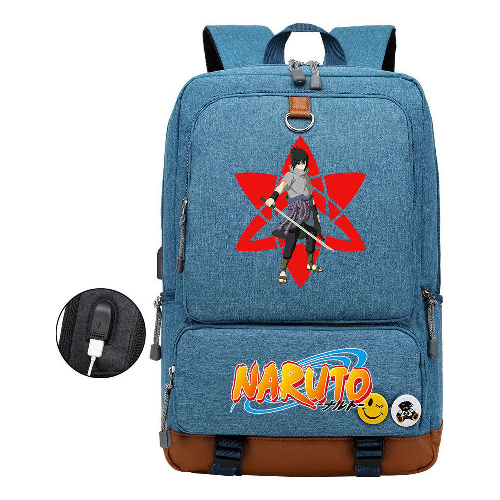 Naruto Print Usb Youth Student Backpack For Men And Women Leisure Travel Backpack