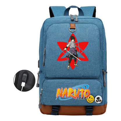 Naruto Print Usb Youth Student Backpack For Men And Women Leisure Travel Backpack