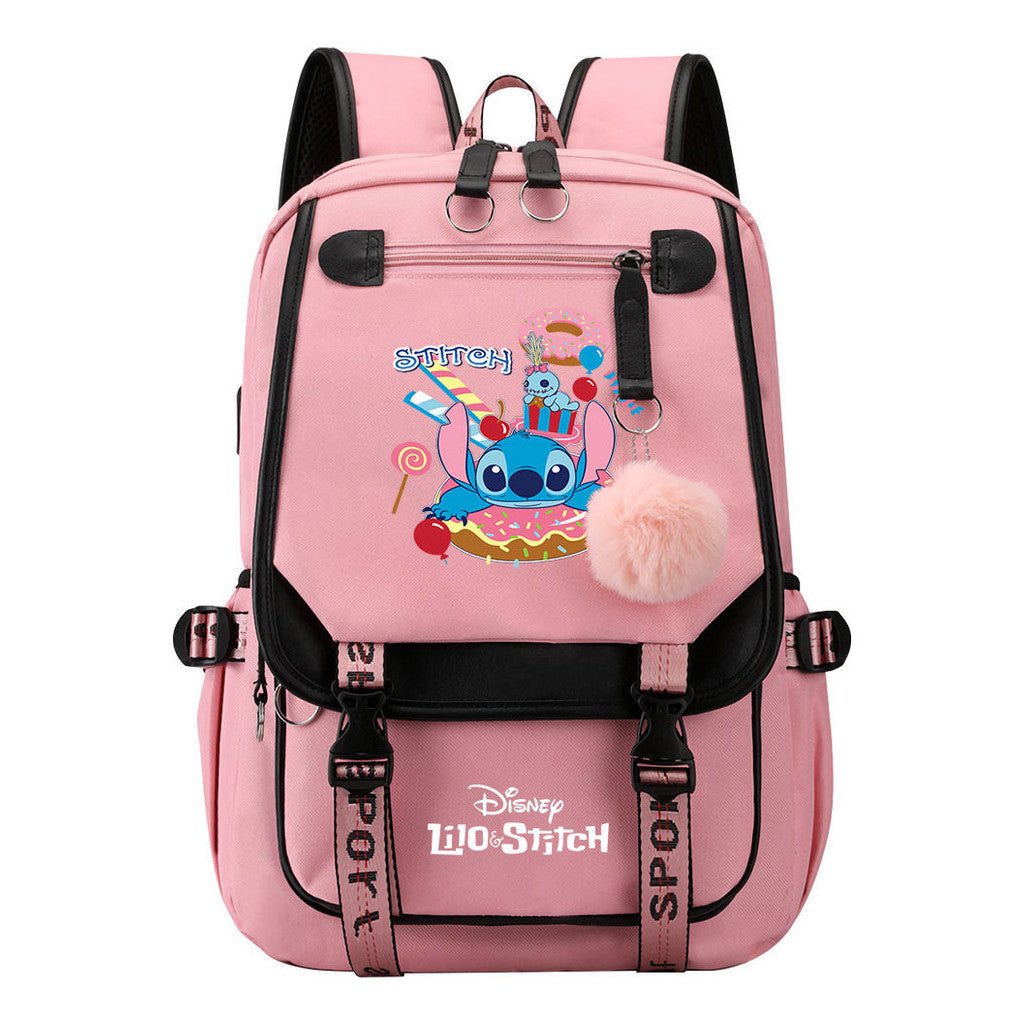 Interstellar Baby Stitch Usb Backpack For Boys And Girls Casual Woven Strap Flip Backpack