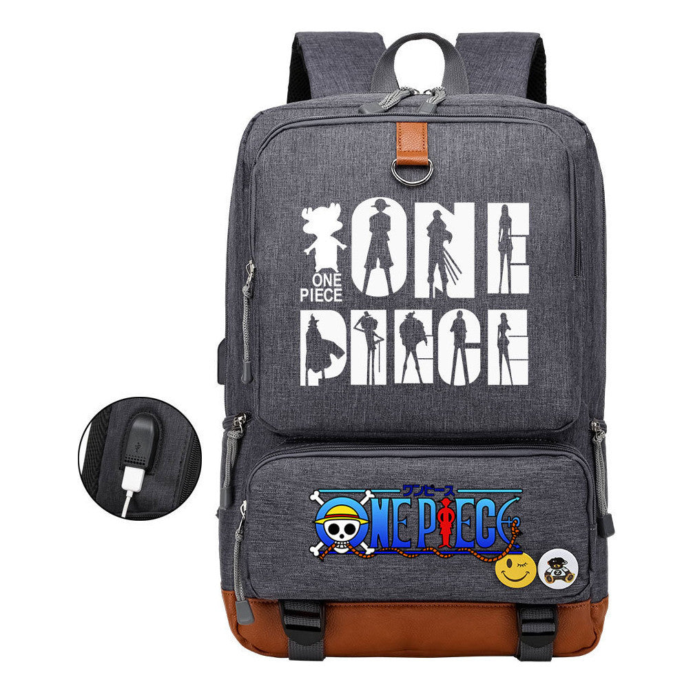 Cartoon Pirate King Printed Usb Student Backpack Leisure Travel Backpack