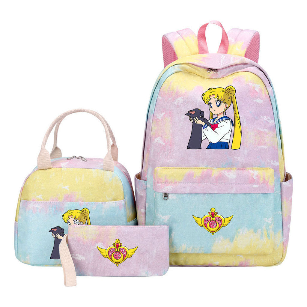 Beautiful Girl Warrior Teenage Girls Backpack Lunch Bag Three Piece Set With Backpack Cover