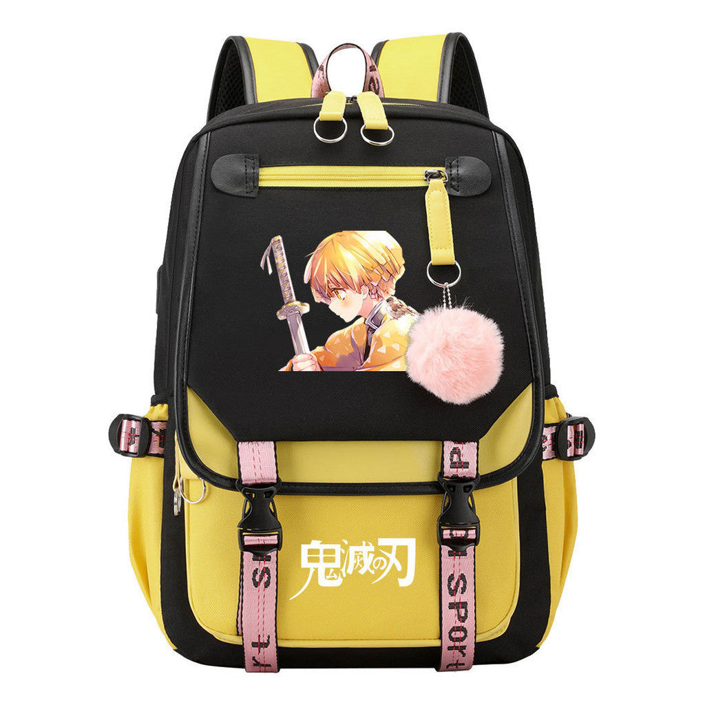 Cartoon Fashion Usb Youth School Bag For Boys And Girls Casual Ribbon Flip Backpack