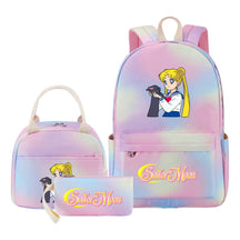 Beautiful Girl Warrior Student Schoolbag Lunch Bag Three Piece Set Backpack Cover
