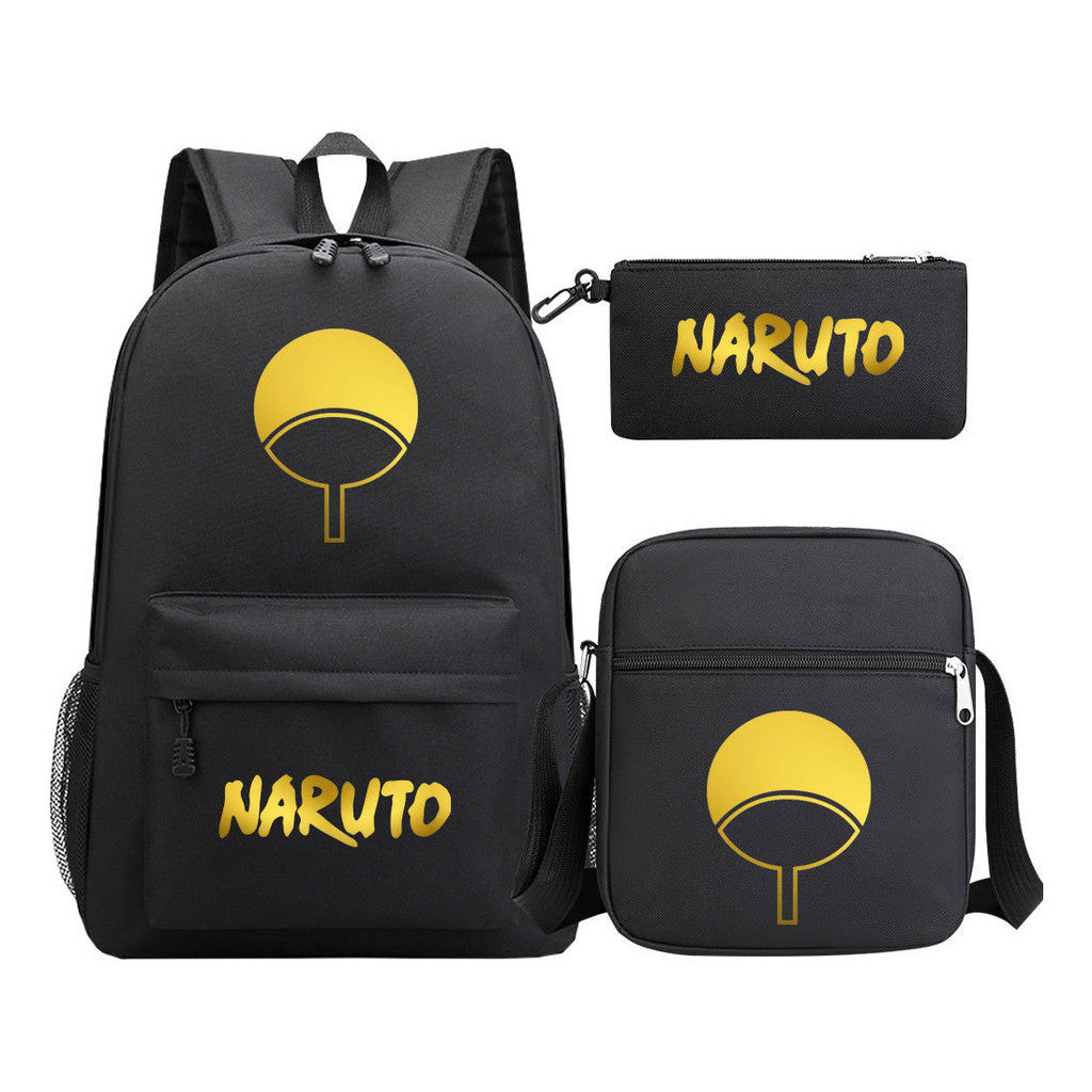 Golden Anime Naruto Starry Sky Youth Student Backpack Set, 3-piece, Men's And Women's Backpack Set
