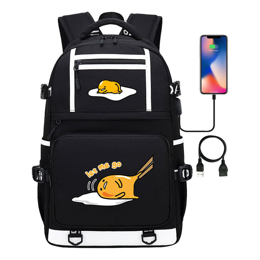 Cartoon Comics Lazy Egg Usb Youth Student Backpack Boys And Girls Backpack Leisure Travel Bag