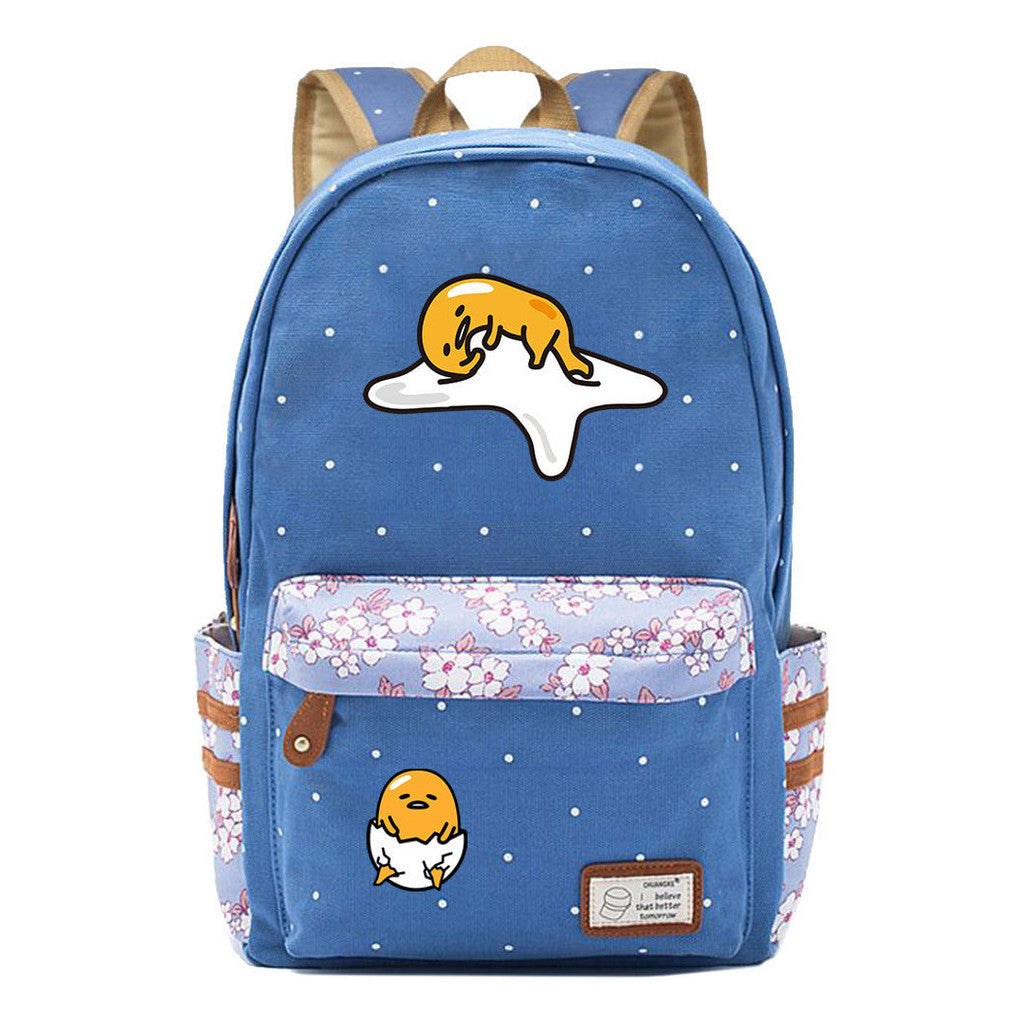 Cartoon Lazy Egg Printed Youth Student School Bag Fragmented Flower Boys And Girls Backpack