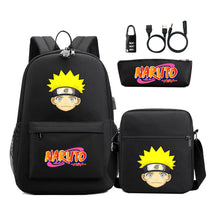 Naruto Usb Password Lock Youth Student Backpack Three Piece Set For Men And Women Backpacks