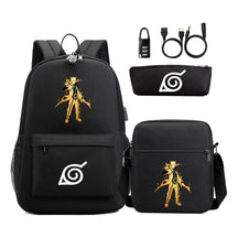 Fashionable Naruto Usb Password Lock Youth Student School Bag Three Piece Backpack Set