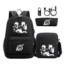 Fashionable Naruto Usb Password Lock Youth Student School Bag Three Piece Backpack Set