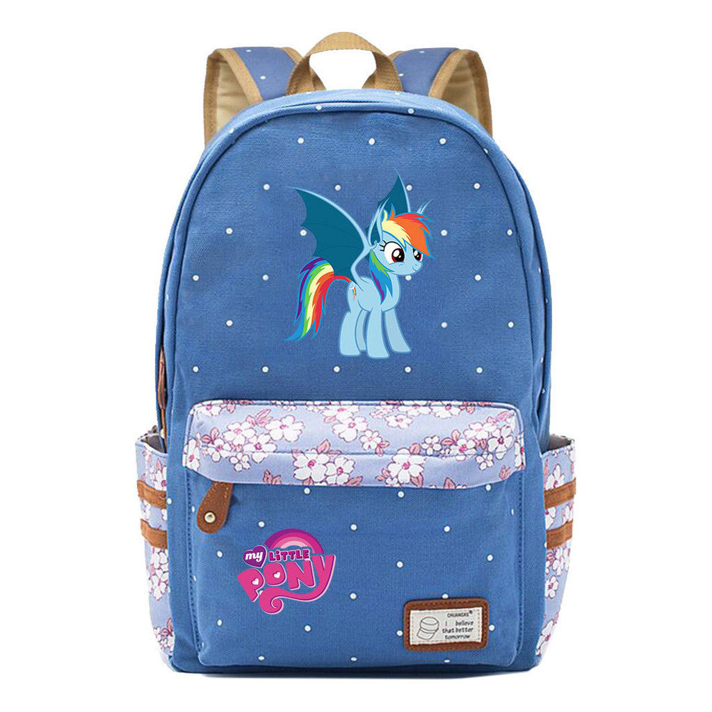 Pony Unicorn Youth Student School Bag Fragmented Canvas Girl Backpack