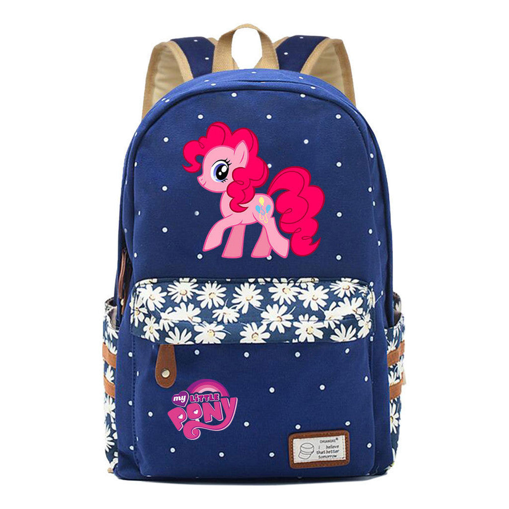 Pony Unicorn Youth Student School Bag Fragmented Canvas Girl Backpack