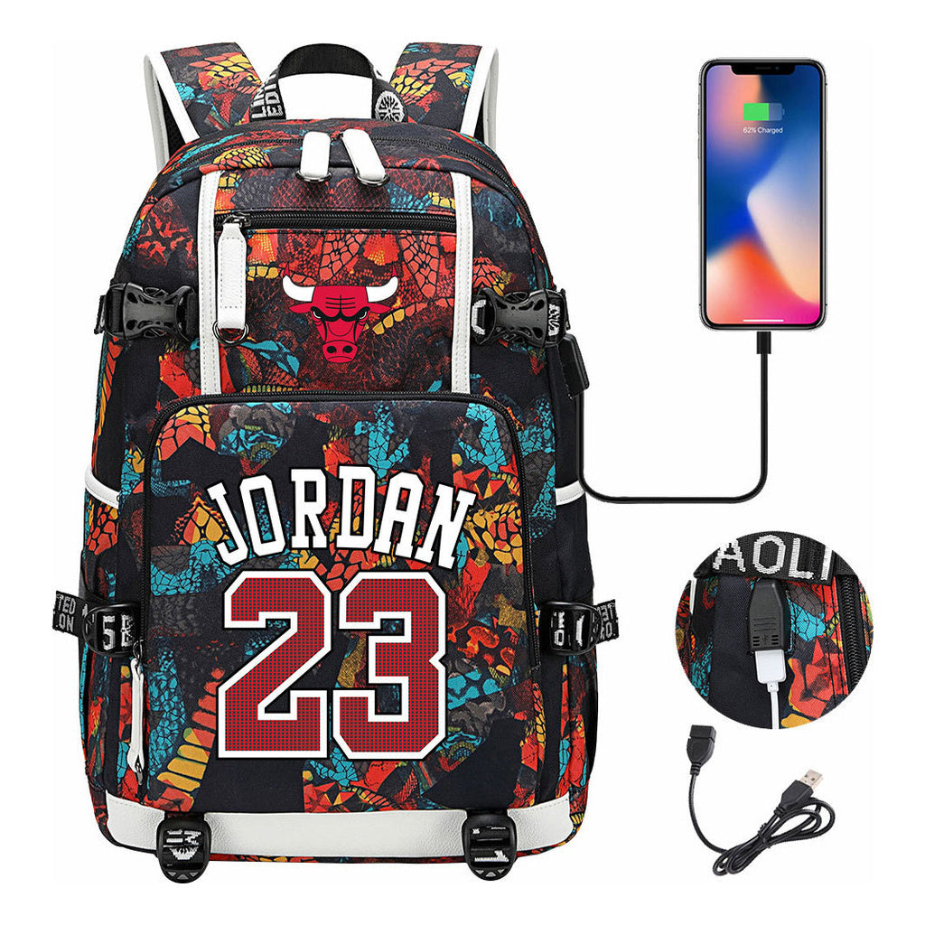 Sports Basketball Star Printed Usb Youth Student Backpack For Men And Women's Leisure Travel Backpack