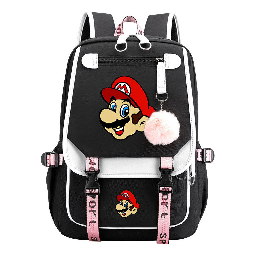 Super Mario Printed Usb Backpack Casual Woven Strap Flip Back Backpack