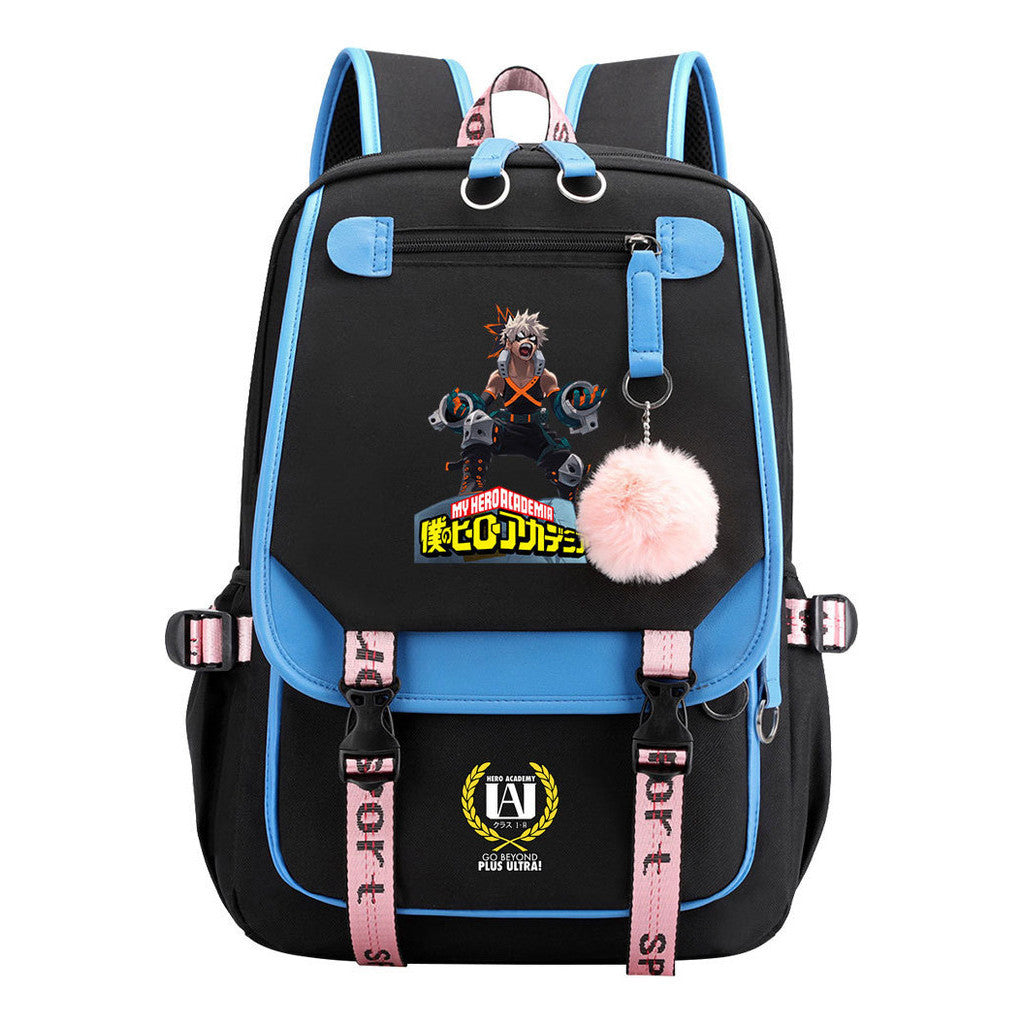 Comics My Heroes Academy Usb Student Backpack Casual Ribbon Flip Backpack