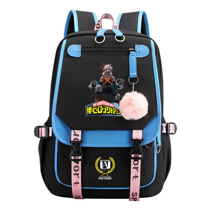 Comics My Heroes Academy Usb Student Backpack Casual Ribbon Flip Backpack