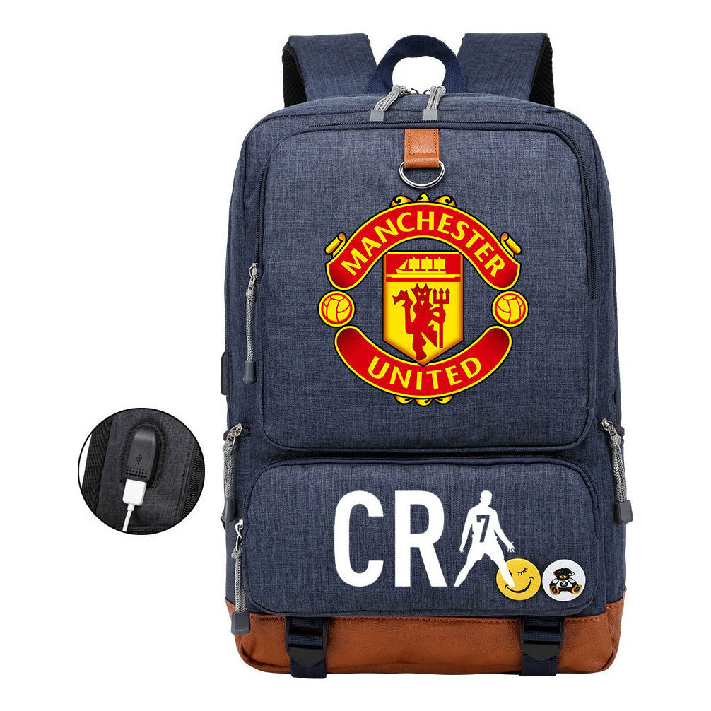 Football Star Cristiano Ronaldo Printed Usb Student Backpack For Leisure Travel Backpack