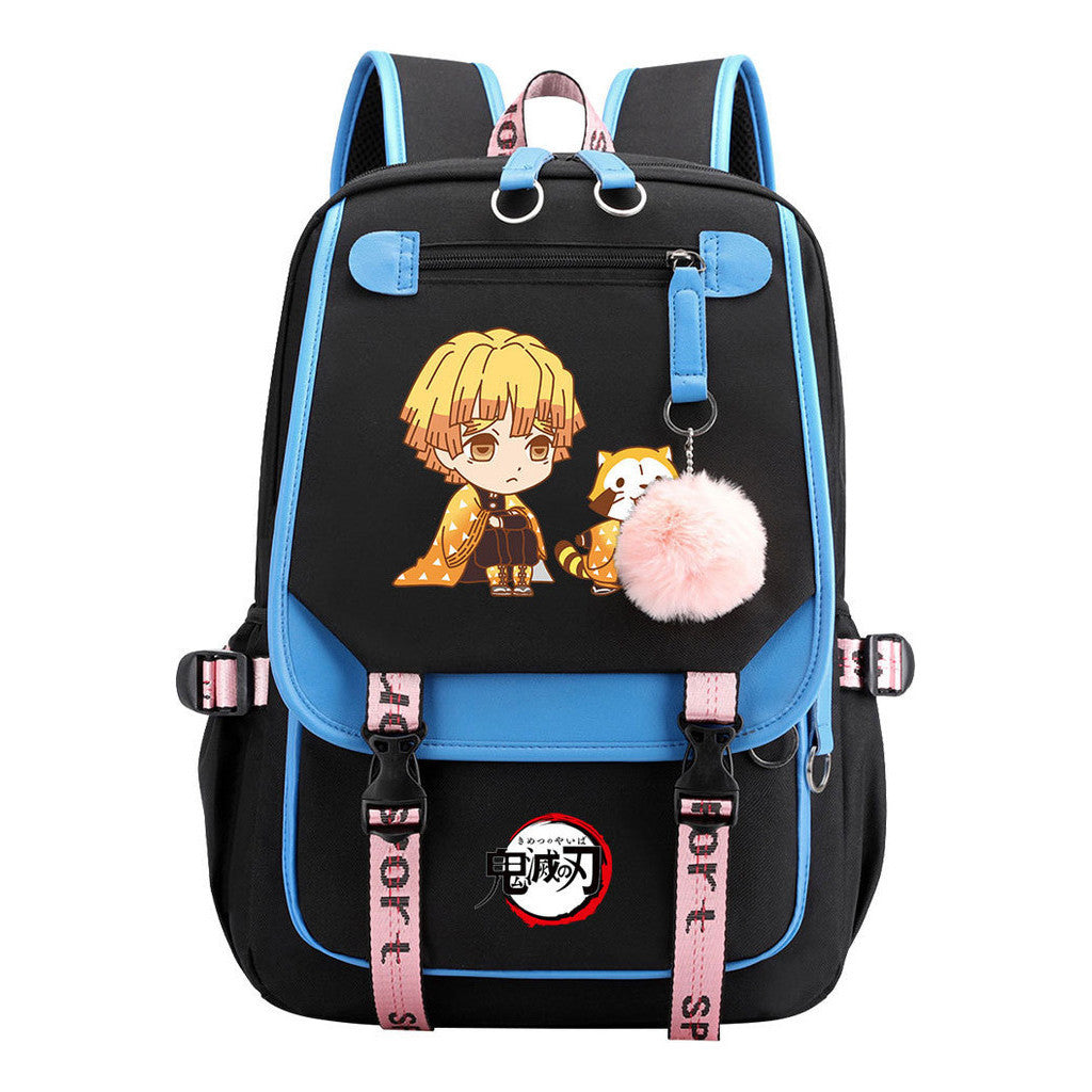 Cartoon Fashion Usb Youth Student Backpack Boy's And Girl's Leisure Ribbon Flip Backpack
