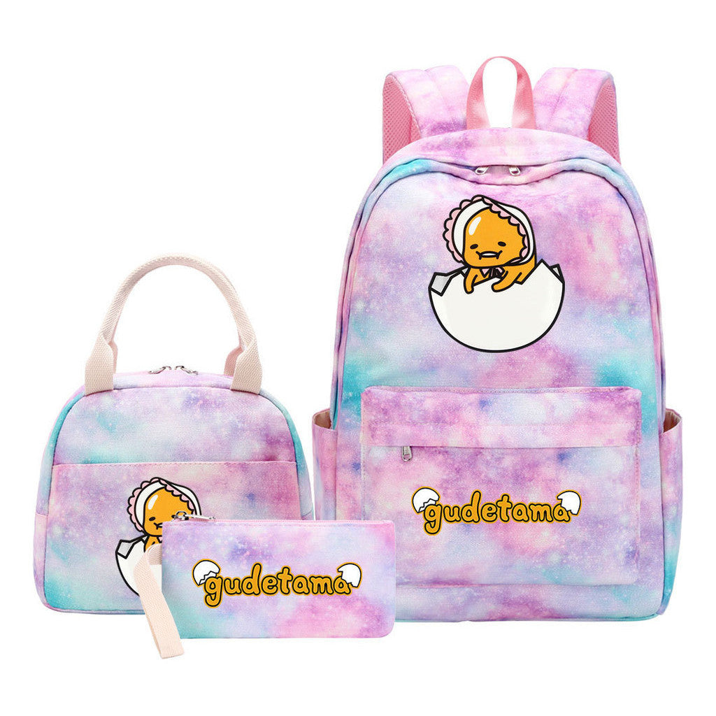 Egg Green Manga Student Girls School Bag Lunch Bag Three Piece Set Backpack Set