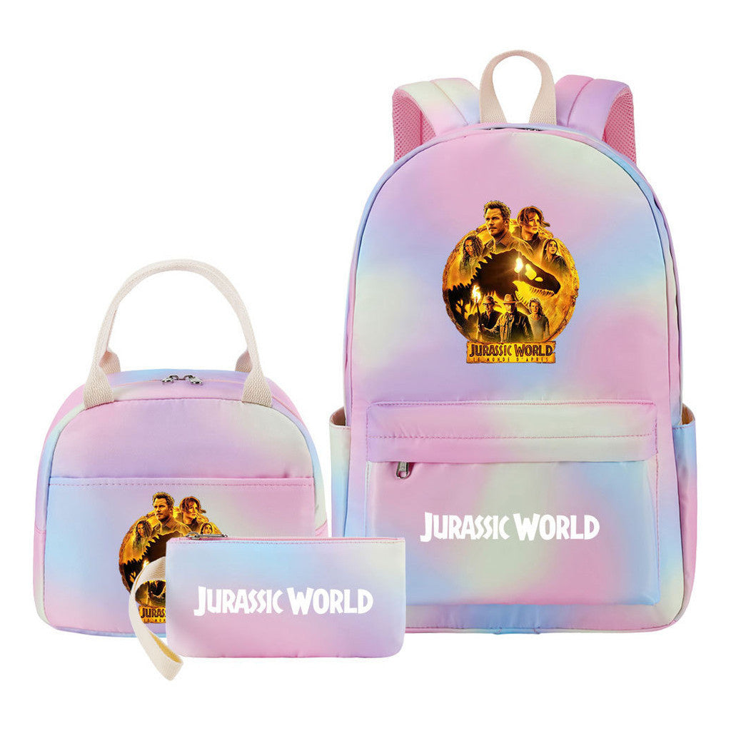 Jurassic Park Dinosaur Student School Bag Lunch Bag Three Piece Set Backpack Set