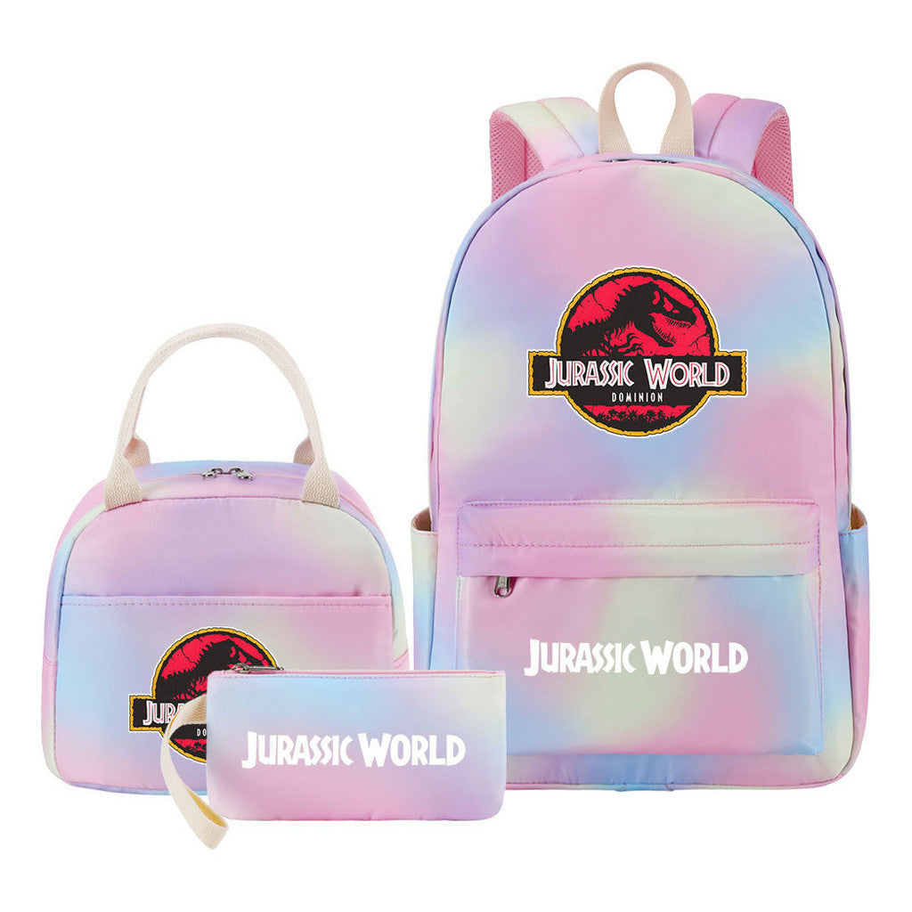Jurassic Park Dinosaur Student School Bag Lunch Bag Three Piece Set Backpack Set
