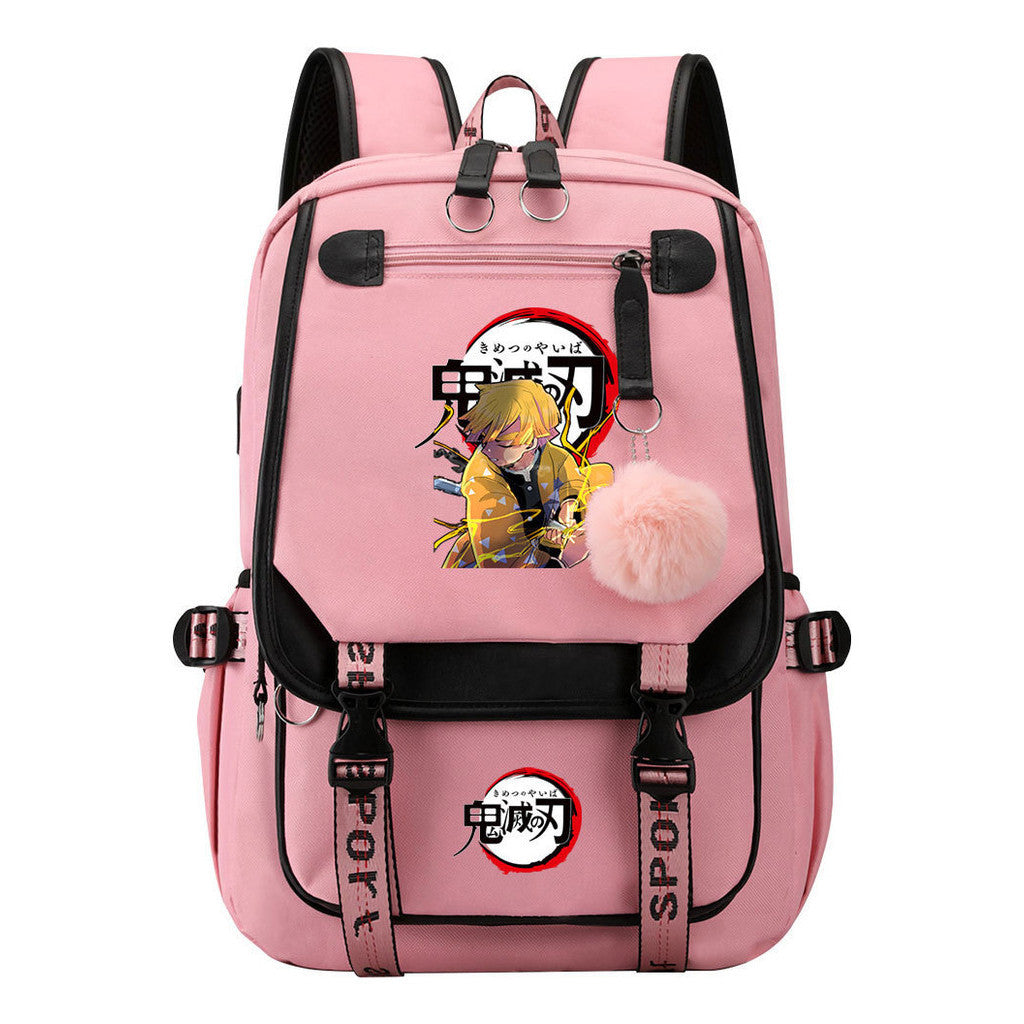 Cartoon Fashion Usb Student Backpack With Casual Woven Strap Flip Back Backpack