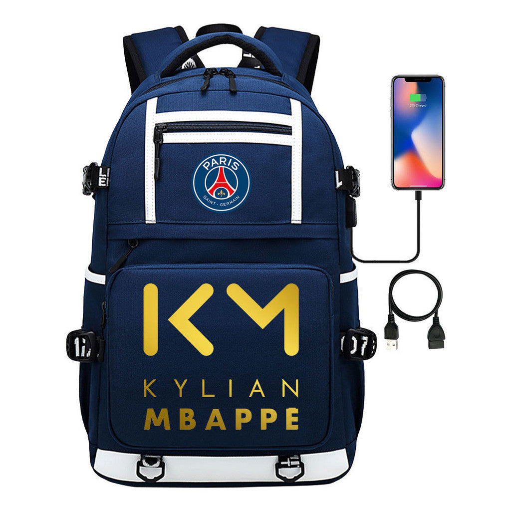 Golden Football Star Mbappe Usb Youth Student Backpack Boy's And Girl's Backpack Leisure Travel Backpack