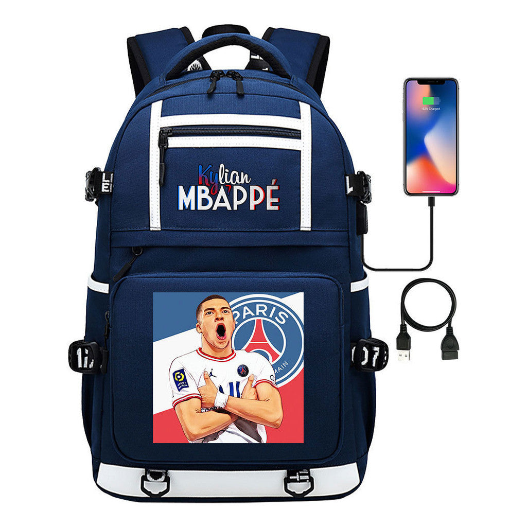 Football Star Mbappe Printed Usb Youth Student Backpack, Boy's And Girl's Backpack, Leisure Travel Backpack
