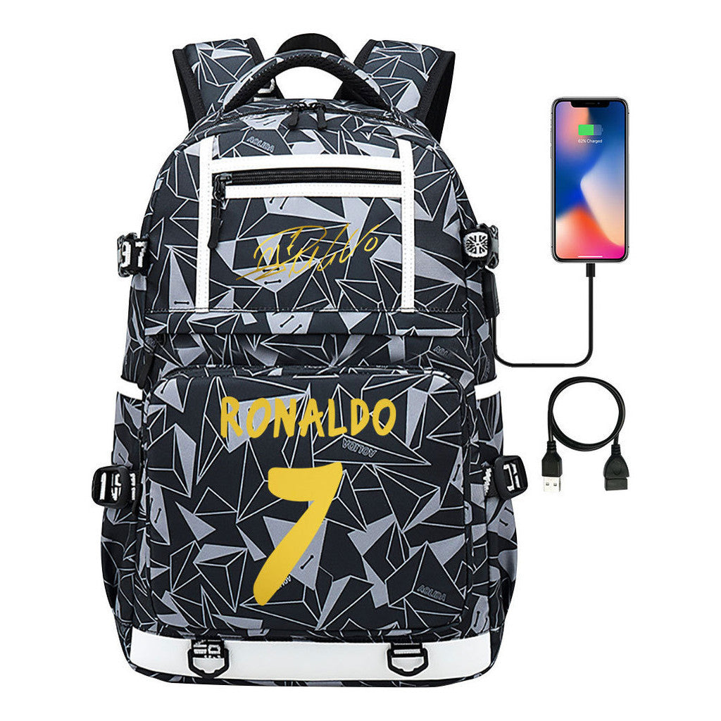 Sports Star Cristiano Ronaldo Usb Youth Student School Bag Men's And Women's Backpack Leisure Travel Bag