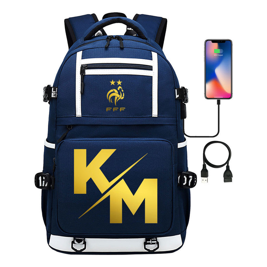 Golden Football Star Mbappe Usb Youth Student Backpack Backpack Leisure Travel Backpack