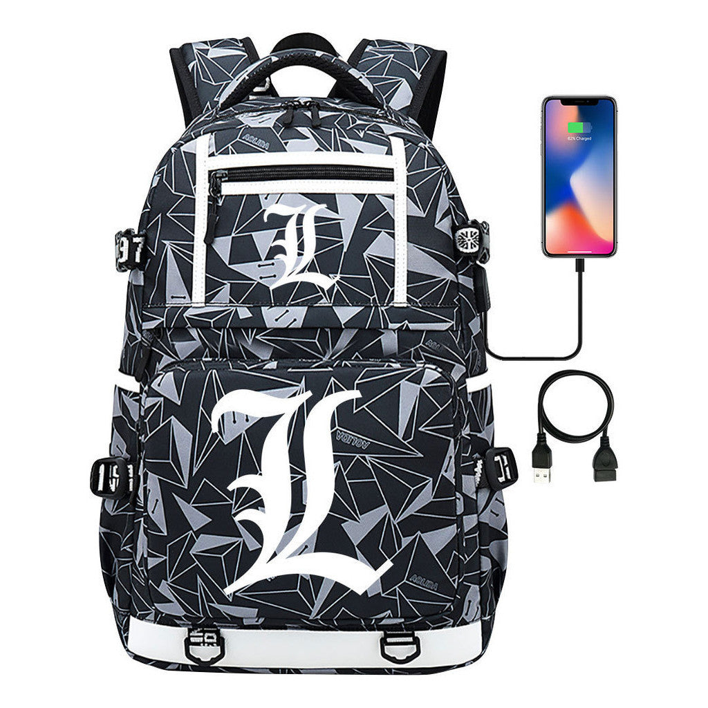 Cartoon Comics Death Note Printed Usb Youth Student Backpack Men's And Women's Leisure Travel Backpack