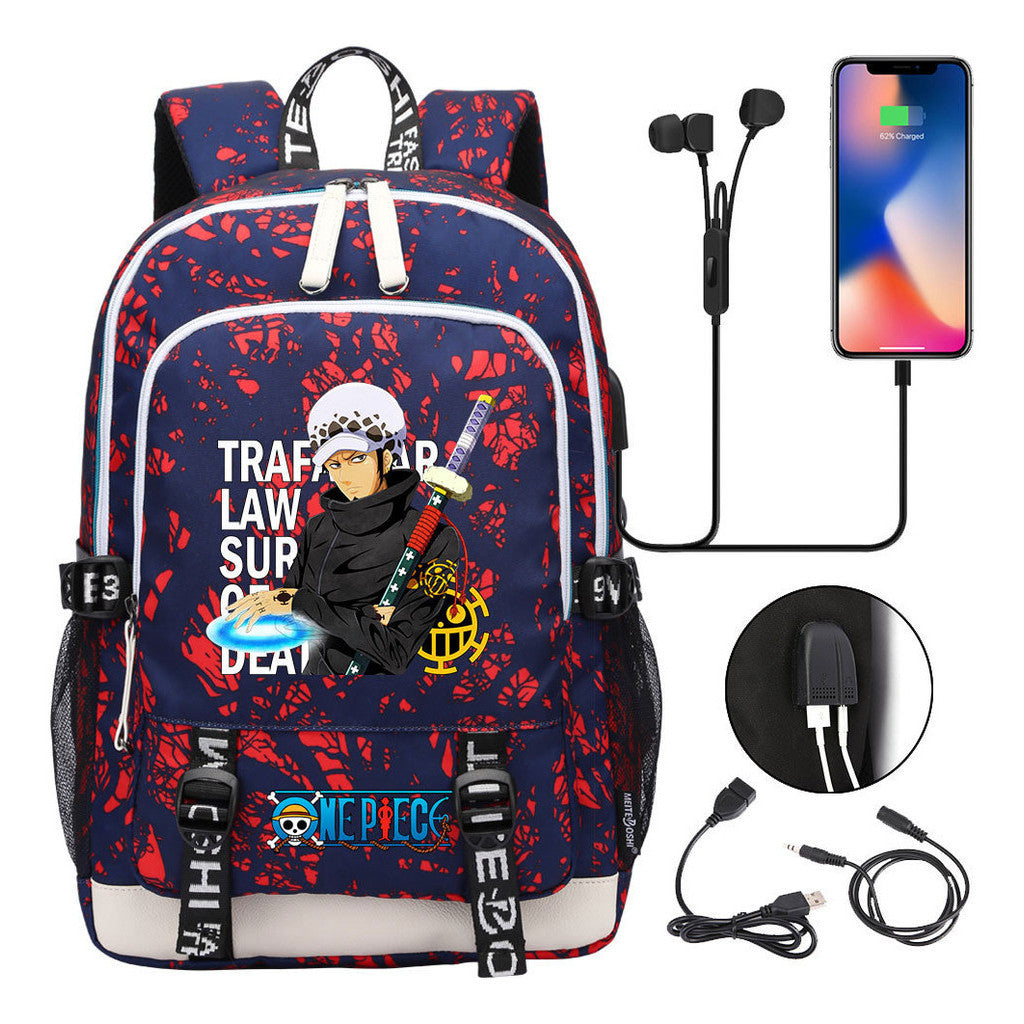Pirate King Print Youth Student Backpack Usb Casual Backpack