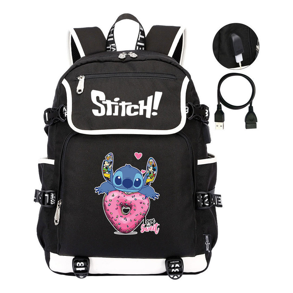 Anime Star Baby Stitch Printed Usb Youth Student Backpack For Leisure Travel Backpack