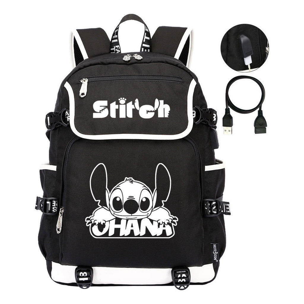 Anime Star Baby Stitch Printed Usb Youth Student Backpack For Leisure Travel Backpack
