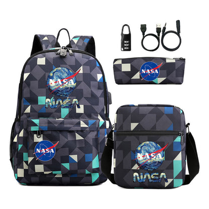Fashionable Usb Password Lock Youth Student Backpack Three Piece Set Backpack
