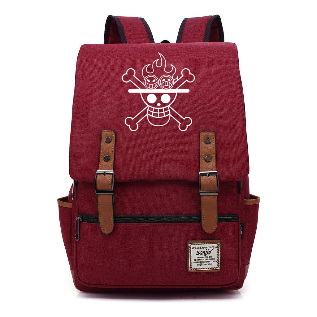 Anime One Piece King Luffy Printed Youth Student School Bag Men's And Women's Casual Belt Buckle Classic Backpack