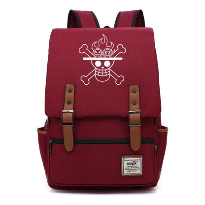 Anime One Piece King Luffy Printed Youth Student School Bag Men's And Women's Casual Belt Buckle Classic Backpack