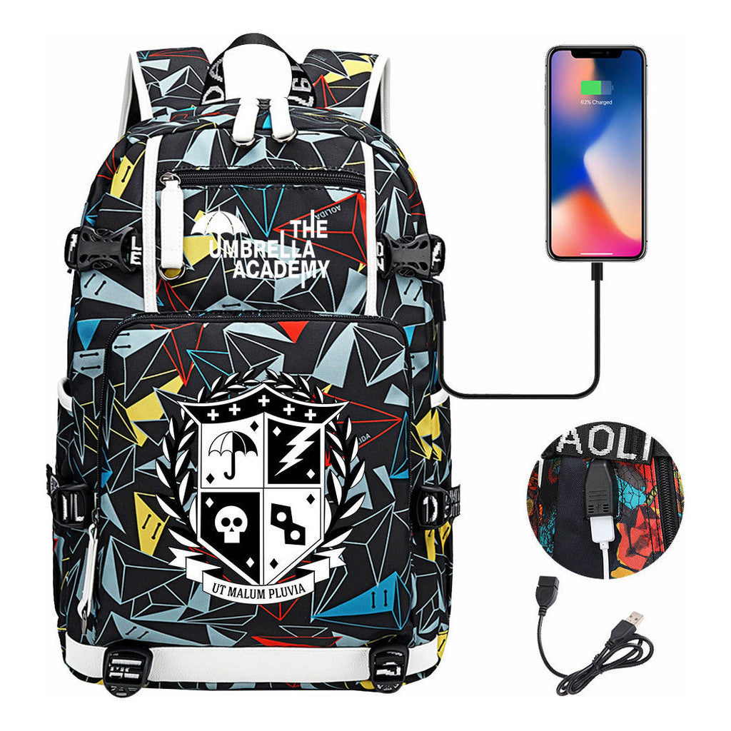 Printed Usb Large Capacity Youth Student Backpack For Men And Women's Leisure Travel Backpack
