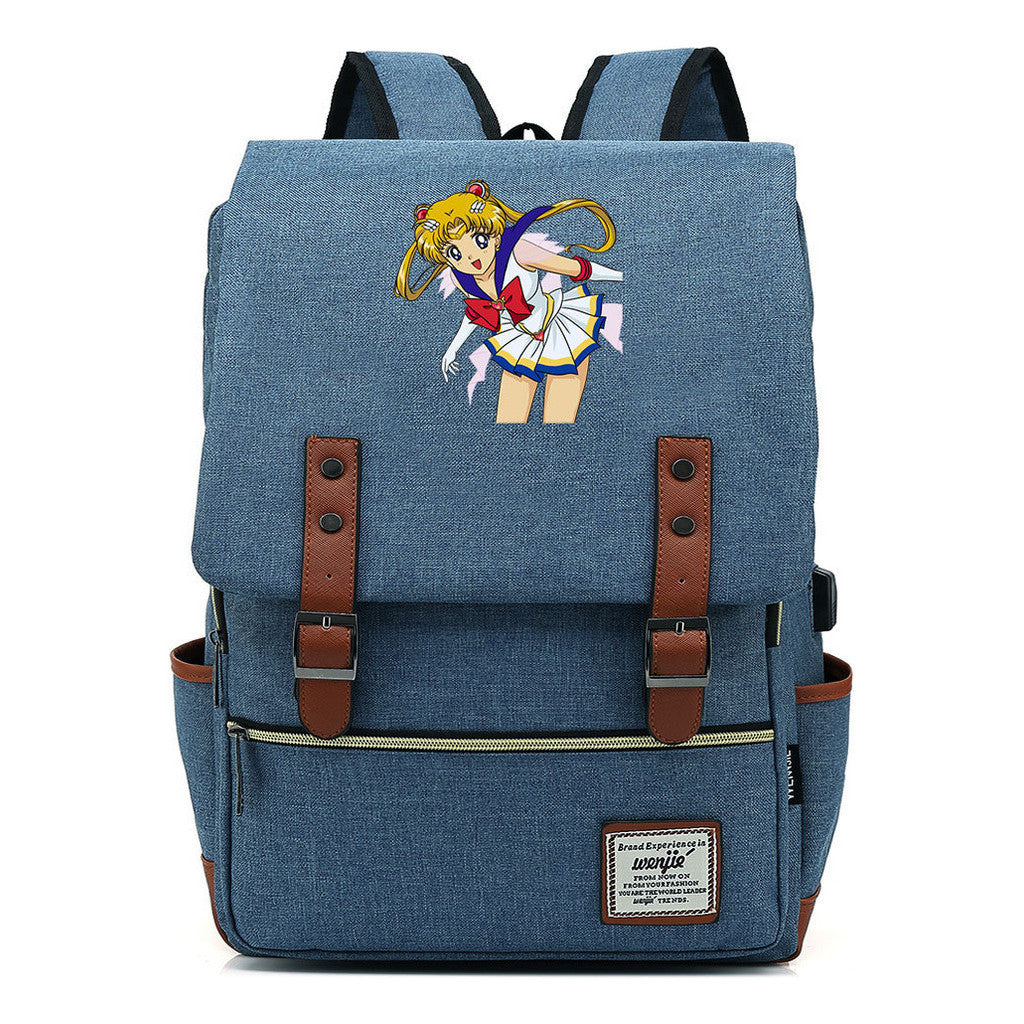 Anime Beauty Girl Warrior Youth Student School Bag Usb Men's And Women's Leisure Backpack