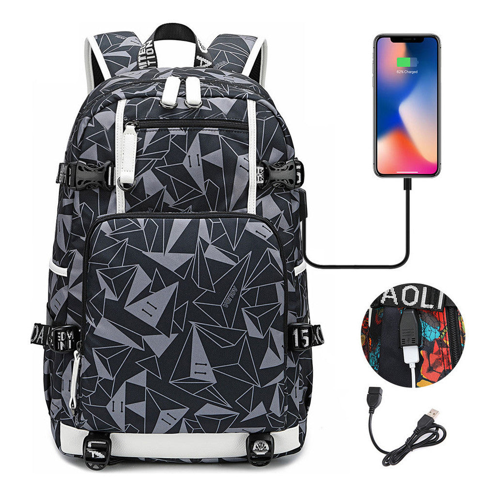 Printed Usb Youth Student School Bag Leisure Large Capacity Travel Backpack