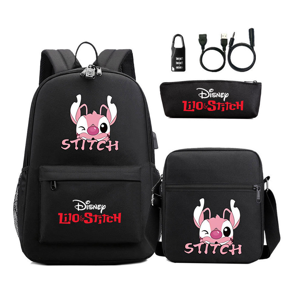 Interstellar Baby Stitch Usb Password Lock Youth Student Backpack 3-piece Set For Men And Women Backpacks