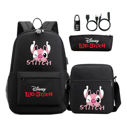 Interstellar Baby Stitch Usb Password Lock Youth Student Backpack 3-piece Set For Men And Women Backpacks