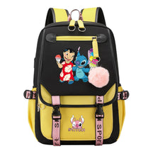 Interstellar Baby Stitch Usb Youth School Bag Casual Ribbon Flip Backpack