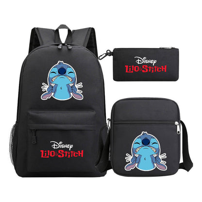 Starry Baby Stitch Printed Youth School Bag Three Piece Set For Men And Women Shoulder Set Backpack