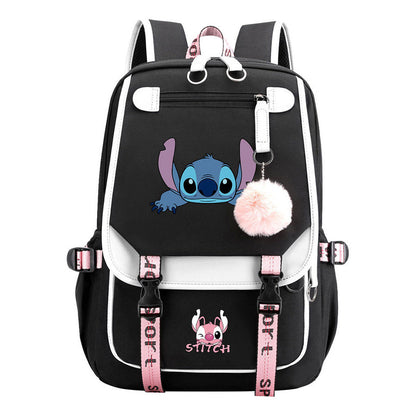 Interstellar Baby Stitch Usb Student Backpack For Boys And Girls, Casual Woven Strap Flip Back Backpack