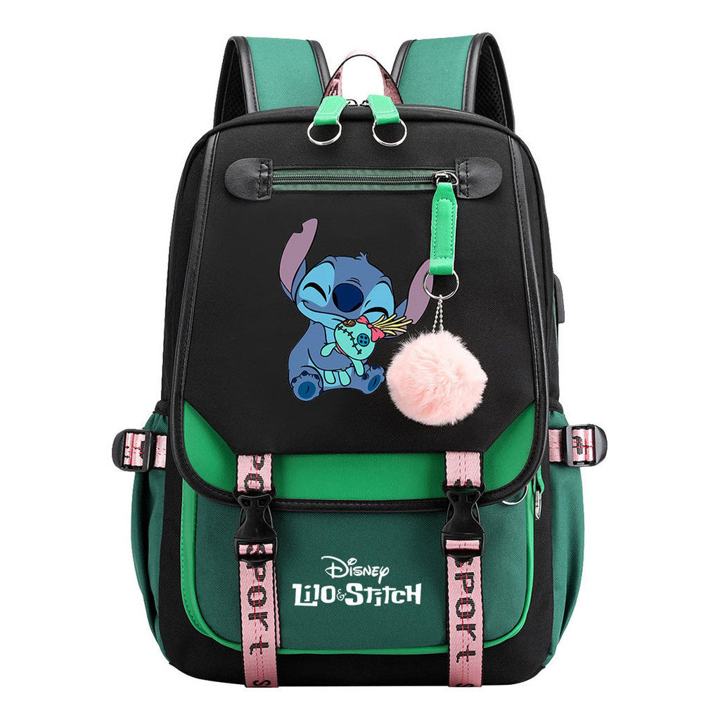 Interstellar Baby Stitch Usb Backpack For Boys And Girls Casual Woven Strap Flip Backpack
