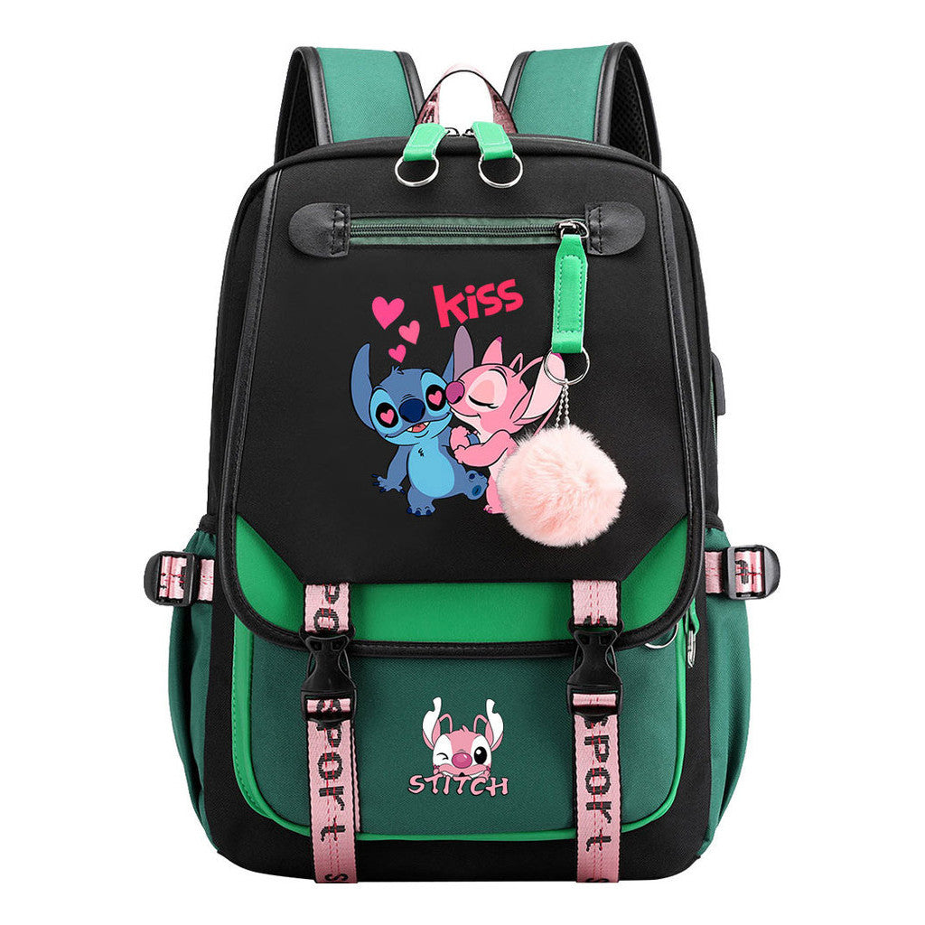 Interstellar Baby Stitch Usb Backpack For Men And Women, Casual Woven Strap Flip Back Backpack