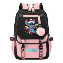 Interstellar Baby Stitch Usb Student Backpack With Casual Woven Strap Flap Backpack